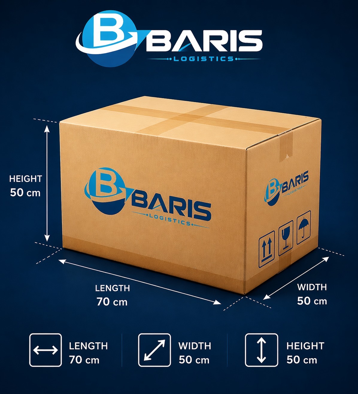 Barış Cargo Logistics 70x50x50 cm optimize kargo kutusu – e-ticaret ve B2B tekstil gönderileri için hacim avantajlı paketleme çözümü