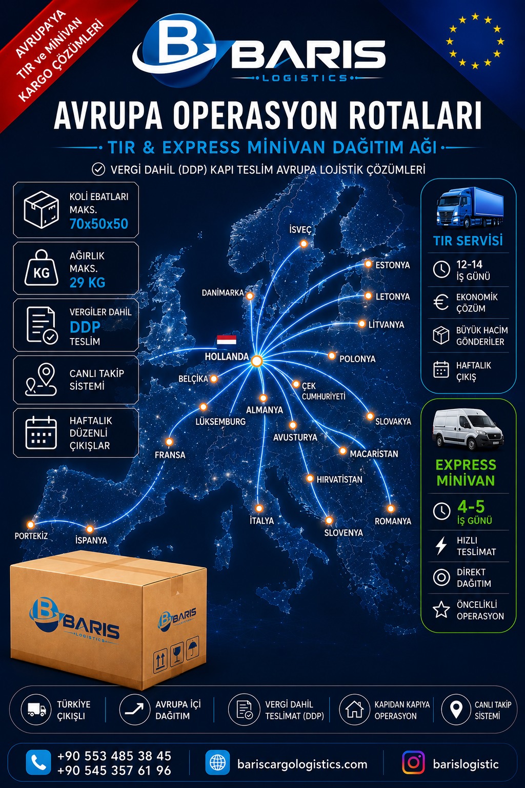 Avrupa Operasyon Rotaları – TIR & Express Minivan Lojistik Hizmetleri